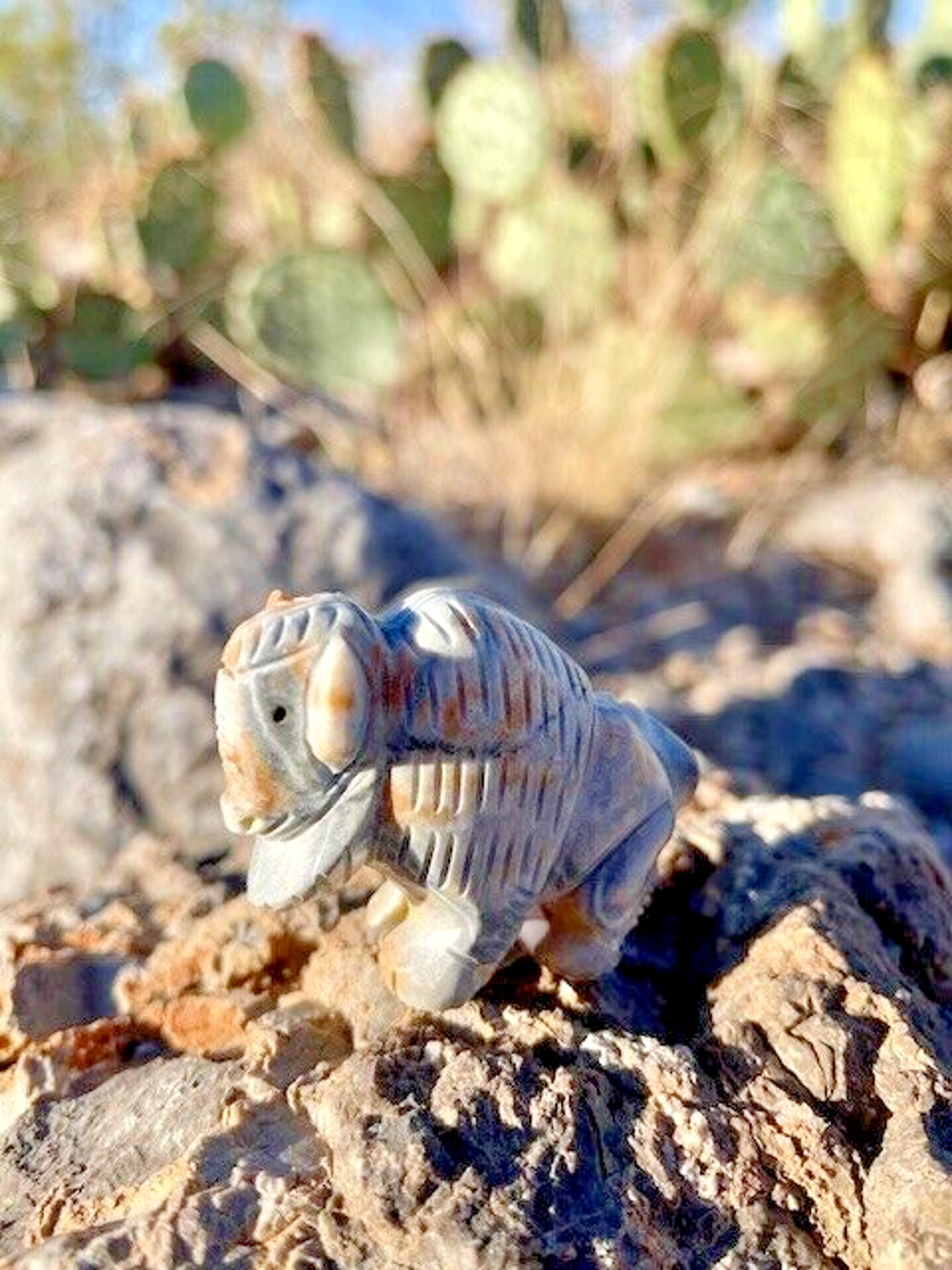 Native American Zuni Buffalo Fetish Picasso Marble Hand Carved